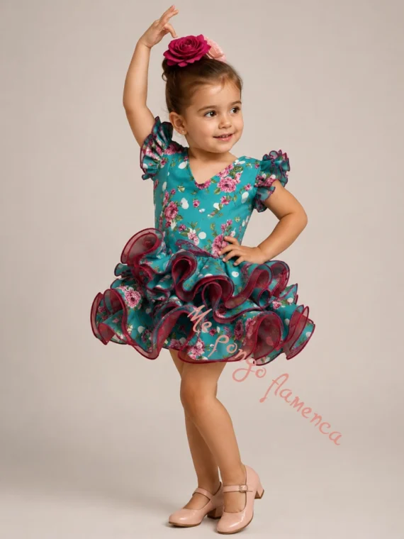 traje-de-flamenca-niña-turquesa