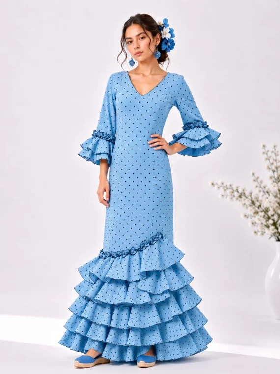 traje-de-flamenca-niña-azul