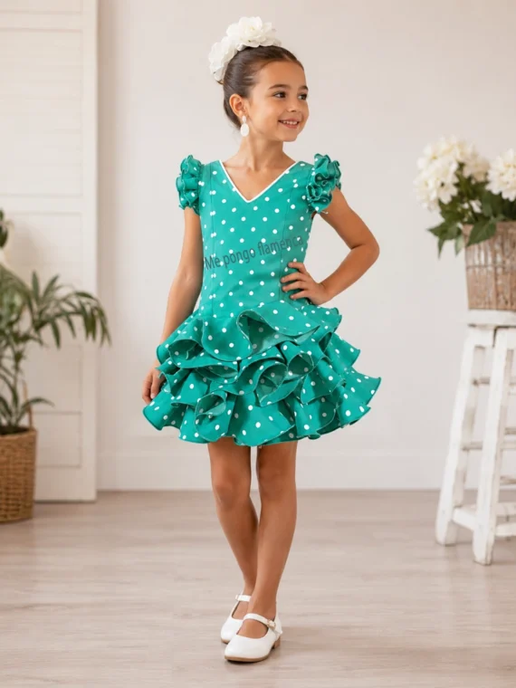 Vestido flamenca niña verde esmeraldaverde agua 2
