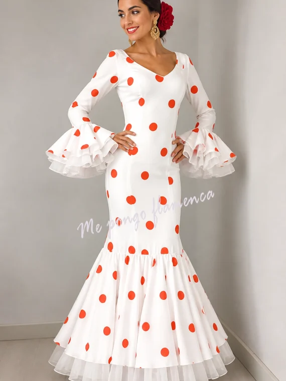 vestido flamenca blanco lunares rojos