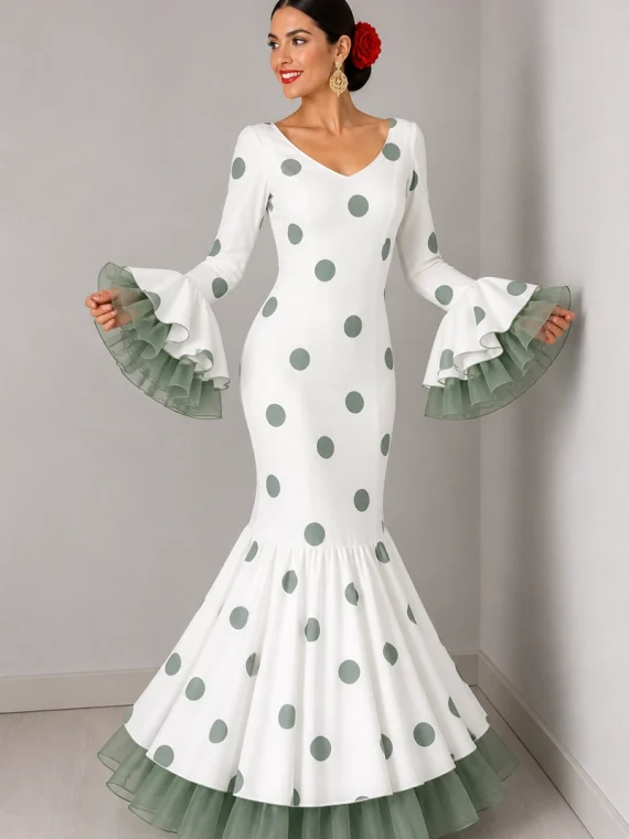 vestido-flamenca-blanco-lunares-verdes