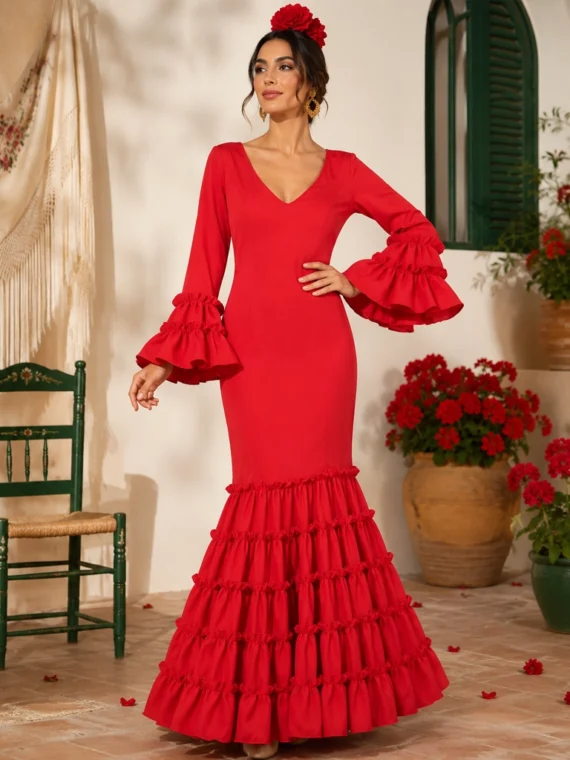 Vestido Flamenca Rojo Canastero moderno