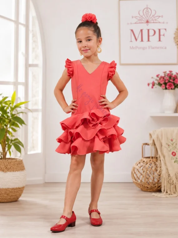 Vestido flamenca niña Marisol coral